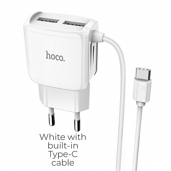 Зарядное устройство HOCO C59A 2.4A, белый, Type-C USB,быстрая зарядка