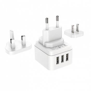 Зарядное устройство BOROFONE BA51 Easy, 2.4A, белый, 3*USB,12W