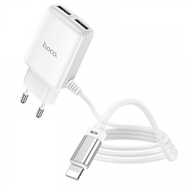 Зарядное устройство HOCO C82A Real, 2.4A, белый, кабель Lightning