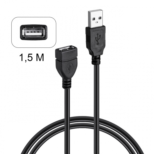 Кабель удлинитель USB 2.0 1.5M черный