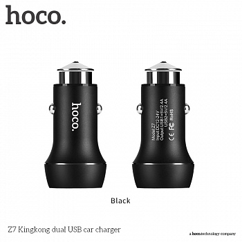 Автомобильное зарядное устройство HOCO Z7 Kingkong, 2.4A, черный, двойной порт + дисплей