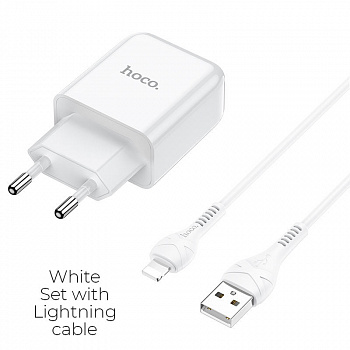 Зарядное устройство HOCO N2 Vigour single, 2A, белый, кабель Lightning