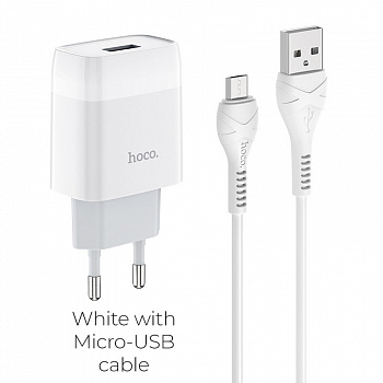 Зарядное устройство HOCO C72A Glorius single, 2.1A, белый, кабель micro USB