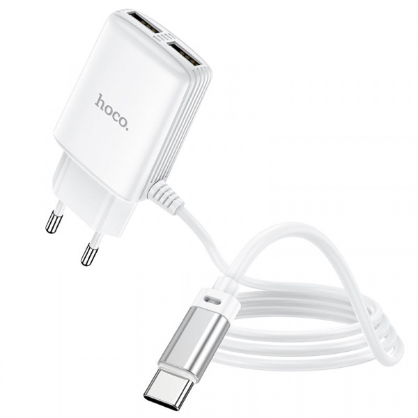 Зарядное устройство HOCO C82A Real, 2.4A, белый, кабель Type-C