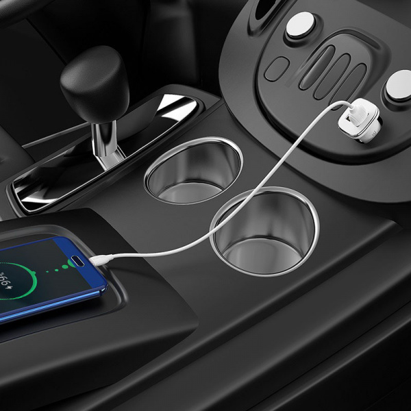 Автомобильное зарядное устройство BOROFONE BZ12 Lasting power 2*USB, 2.1A, белый, кабель Type-C