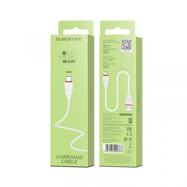 Кабель Borofone BX17, USB - USB Type-C, 1 м, белый