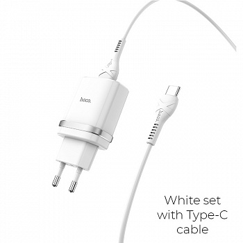 Зарядное устройство HOCO C12Q Smart, 3A, белый, 18W, кабель Type-C,QC3.0 / QC2.0