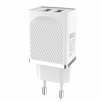 Сетевое зарядное устройство Hoco C43A, 2 USB, 2.4А, белый