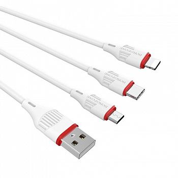 Кабель 3 в 1 Borofone BX17 Enjoy, lightning, micro USB, USB Type-C, белый 1 м