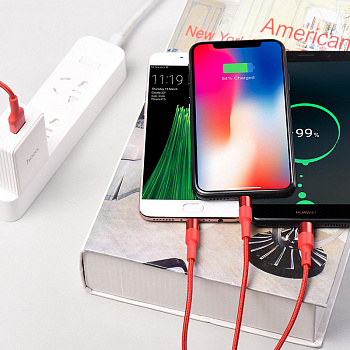 Кабель 3 в 1 Hoco X26, lightning, micro USB, USB Type-C, красный