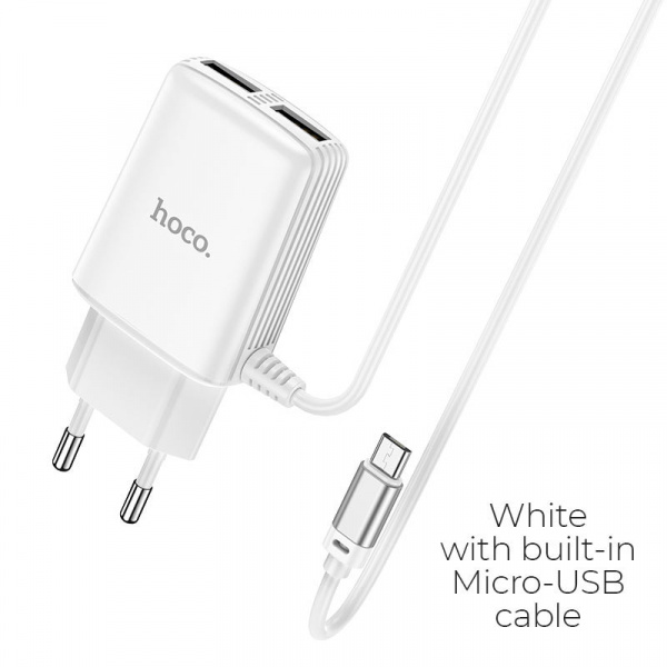 Зарядное устройство HOCO C82A Real, 2.4A, белый, кабель micro USB