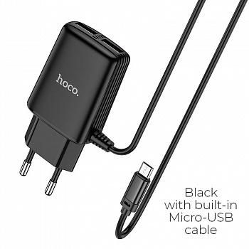 Зарядное устройство HOCO C82A Real, 2.4A, черный, кабель micro USB
