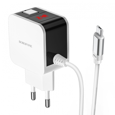 Зарядное устройство BOROFONE BA41A Power lake MicroUSB, 2.4A, белый, цифровой дисплей