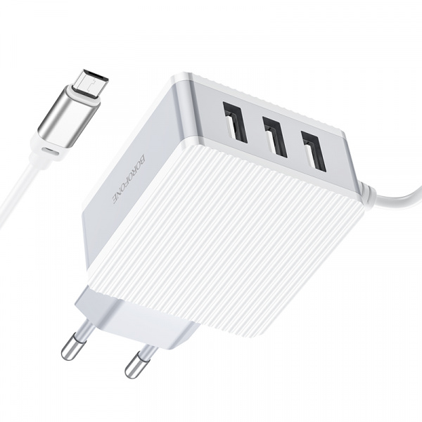 Зарядное устройство BOROFONE BA42A Joyful MicroUSB, 3.1A, белый