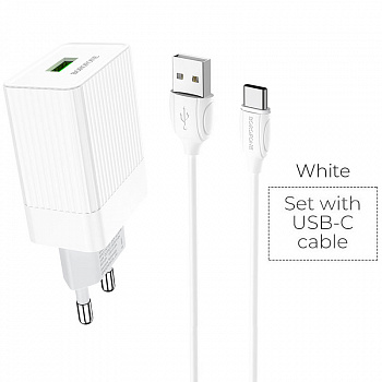 Зарядное устройство BOROFONE BA47A Mighty, 3A, белый, кабель Type-C BX19 Huiyi