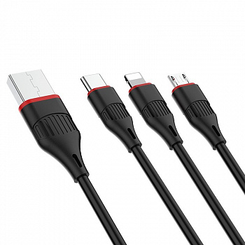 Кабель 3 в 1 Borofone BX17 Enjoy, lightning, micro USB, USB Type-C, черный 1 м