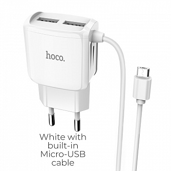 Зарядное устройство HOCO C59A, 2.4A, белый, micro USB,быстрая зарядка