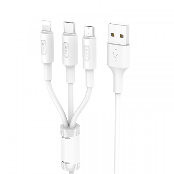 Кабель 3 в 1 Hoco X25, lightning, micro USB, USB Type-C, белый