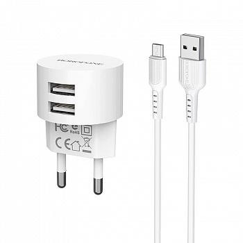 Комплект зарядки Micro USB Borofone BA23A Brilliant, 2 USB, 2.4А