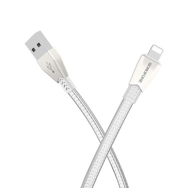 Кабель Borofone BU2, lightning, 1.2 м, серебристый