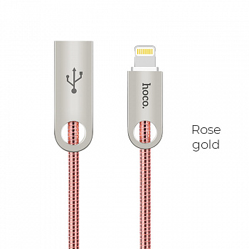 Кабель Hoco U8 Zinc alloy, lightning, 1 м, розовый