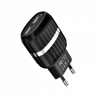 Сетевое зарядное устройство Borofone Wall BA24A, 2 USB, 2.1А, черный